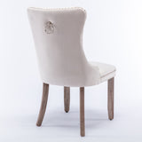 8x Velvet Dining Chairs Upholstered Tufted Kithcen Chair with Solid Wood Legs Stud Trim and Ring-Beige