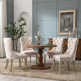 8x Velvet Dining Chairs Upholstered Tufted Kithcen Chair with Solid Wood Legs Stud Trim and Ring-Beige