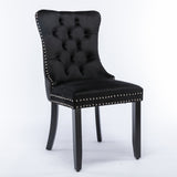 8x Velvet Dining Chairs Upholstered Tufted Kithcen Chair with Solid Wood Legs Stud Trim and Ring-Black