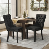 8x Velvet Dining Chairs Upholstered Tufted Kithcen Chair with Solid Wood Legs Stud Trim and Ring-Black