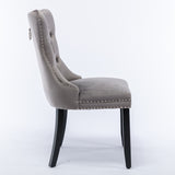 8x Velvet Dining Chairs Upholstered Tufted Kithcen Chair with Solid Wood Legs Stud Trim and Ring-Gray