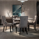 8x Velvet Dining Chairs Upholstered Tufted Kithcen Chair with Solid Wood Legs Stud Trim and Ring-Gray