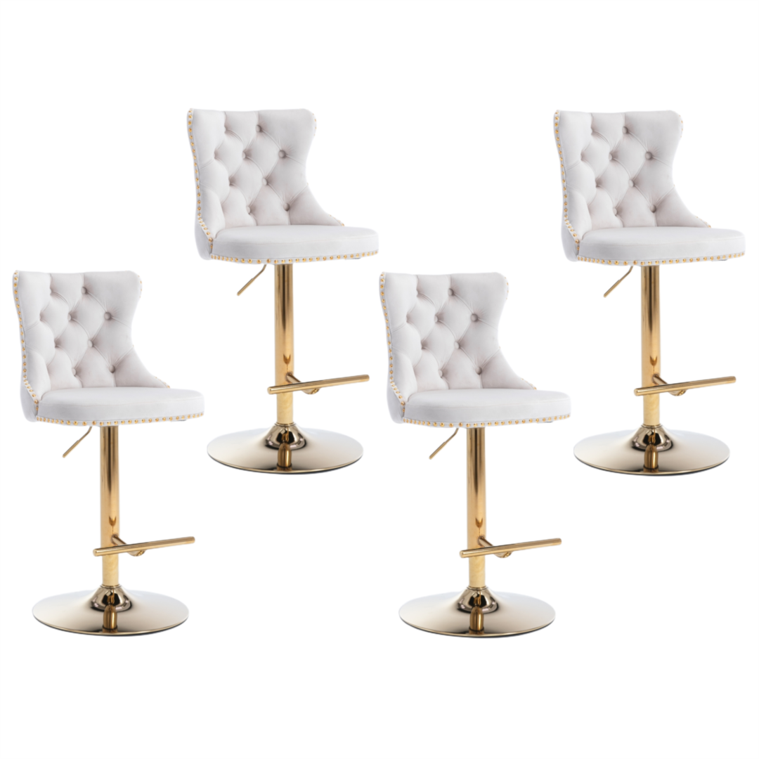 Versatile Velvet Gas-Lift Swivel Bar Stool Set of 4 – Beige
