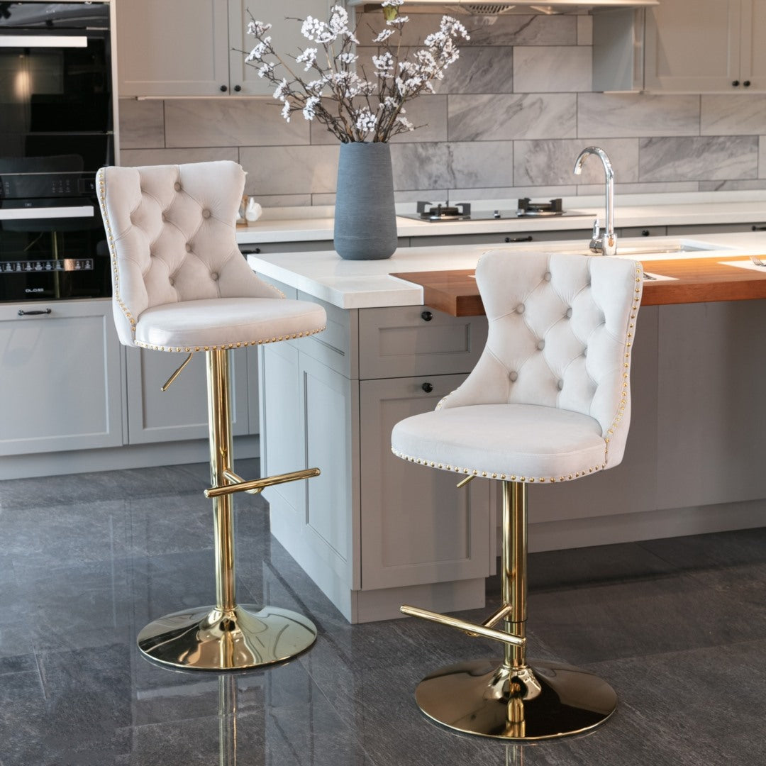 Versatile Velvet Gas-Lift Swivel Bar Stool Set of 4 – Beige