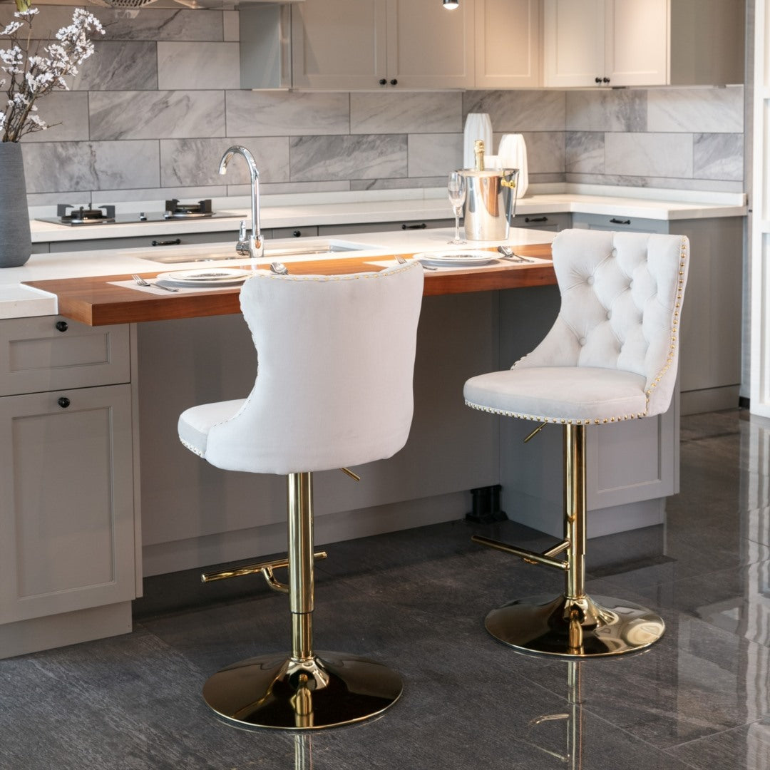 Versatile Velvet Gas-Lift Swivel Bar Stool Set of 4 – Beige