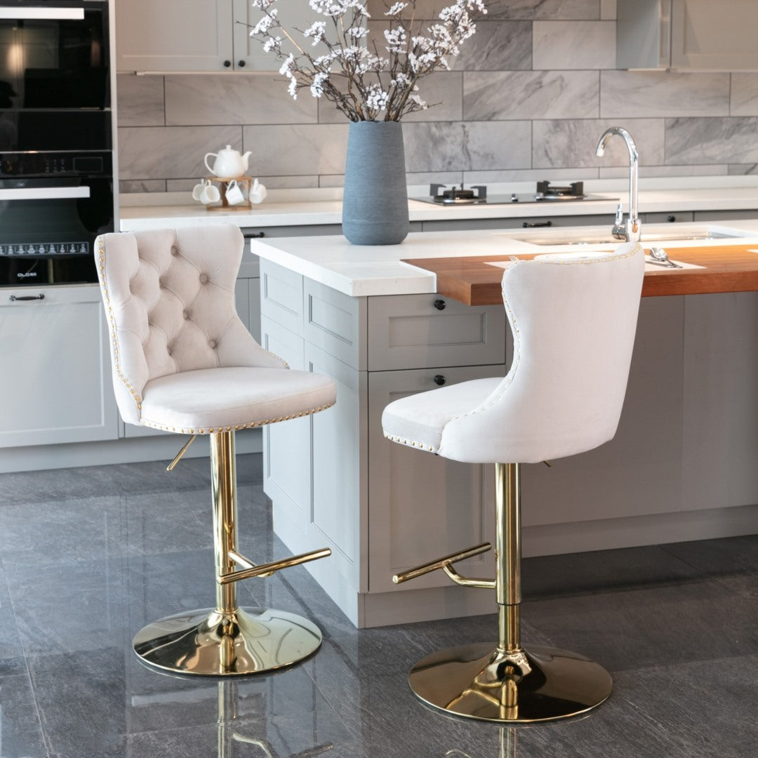 Versatile Velvet Gas-Lift Swivel Bar Stool Set of 4 – Beige