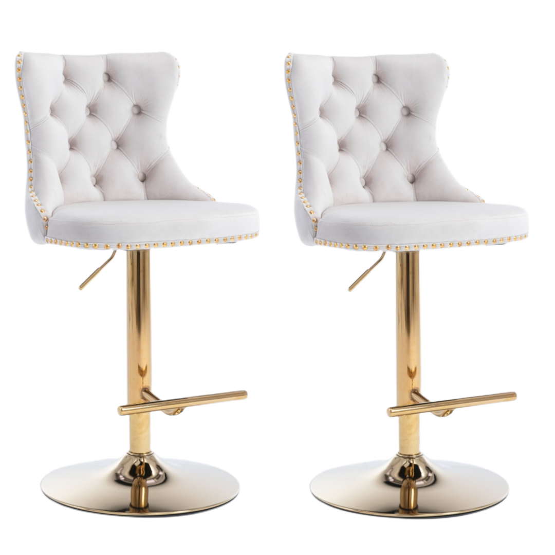 Versatile Velvet Gas-Lift Swivel Bar Stool Set of 2 – Beige