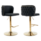 2x Faux Leather Golden Base Swivel Bar Stools- Black