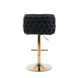 2x Faux Leather Golden Base Swivel Bar Stools- Black