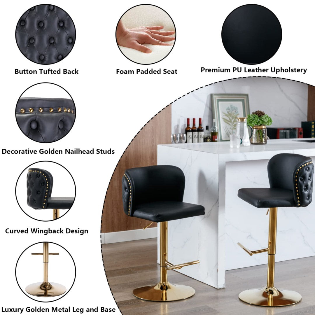 Counter-Height PU Leather Swivel Bar Stool Set of 2 – Black