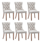 6x AADEN Modern Elegant Button-Tufted Upholstered Fabric with Studs Trim and Wooden legs Dining Side Chair-Beige