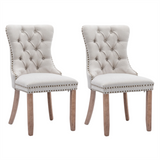 6x AADEN Modern Elegant Button-Tufted Upholstered Fabric with Studs Trim and Wooden legs Dining Side Chair-Beige