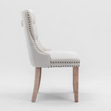 AADEN Modern Elegant Button-Tufted Upholstered Fabric with Studs Trim and Wooden legs Dining Side Chair-Beige