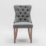 AADEN Modern Elegant Button-Tufted Upholstered Fabric with Studs Trim and Wooden legs Dining Side Chair-Gray