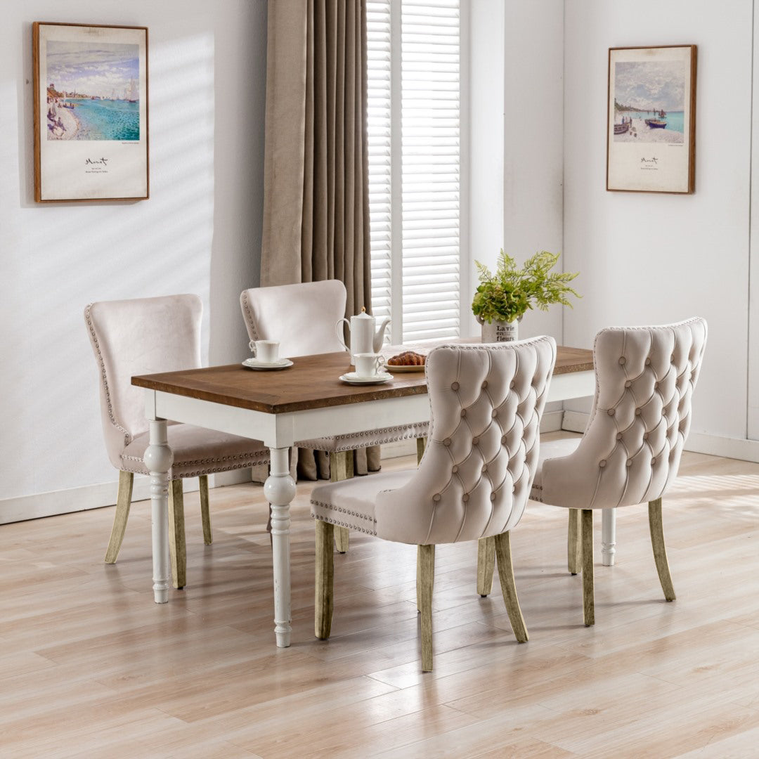 Sutton Velvet Dining Chair Set of 4 – Beige