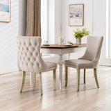 4x Velvet Upholstered Dining Chairs Tufted Wingback Side Chair with Studs Trim Solid Wood Legs for Kitchen