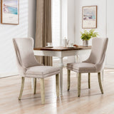 4x Velvet Upholstered Dining Chairs Tufted Wingback Side Chair with Studs Trim Solid Wood Legs for Kitchen