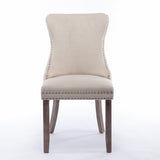 2x Velvet Upholstered Dining Chairs Tufted Wingback Side Chair with Studs Trim Solid Wood Legs for Kitchen