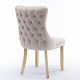 2x Velvet Upholstered Dining Chairs Tufted Wingback Side Chair with Studs Trim Solid Wood Legs for Kitchen