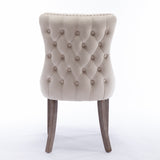 2x Velvet Upholstered Dining Chairs Tufted Wingback Side Chair with Studs Trim Solid Wood Legs for Kitchen