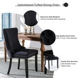 4x Velvet Upholstered Dining Tufted Chairs with Studs Trim and Solid Wood Legs-Black