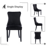 4x Velvet Upholstered Dining Tufted Chairs with Studs Trim and Solid Wood Legs-Black