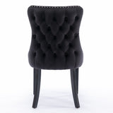 6x Velvet Upholstered Dining Tufted Chairs with Studs Trim and Solid Wood Legs-Black