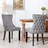 6x Velvet Upholstered Dining Chairs Tufted Wingback Side Chair with Studs Trim Solid Wood Legs for Kitchen