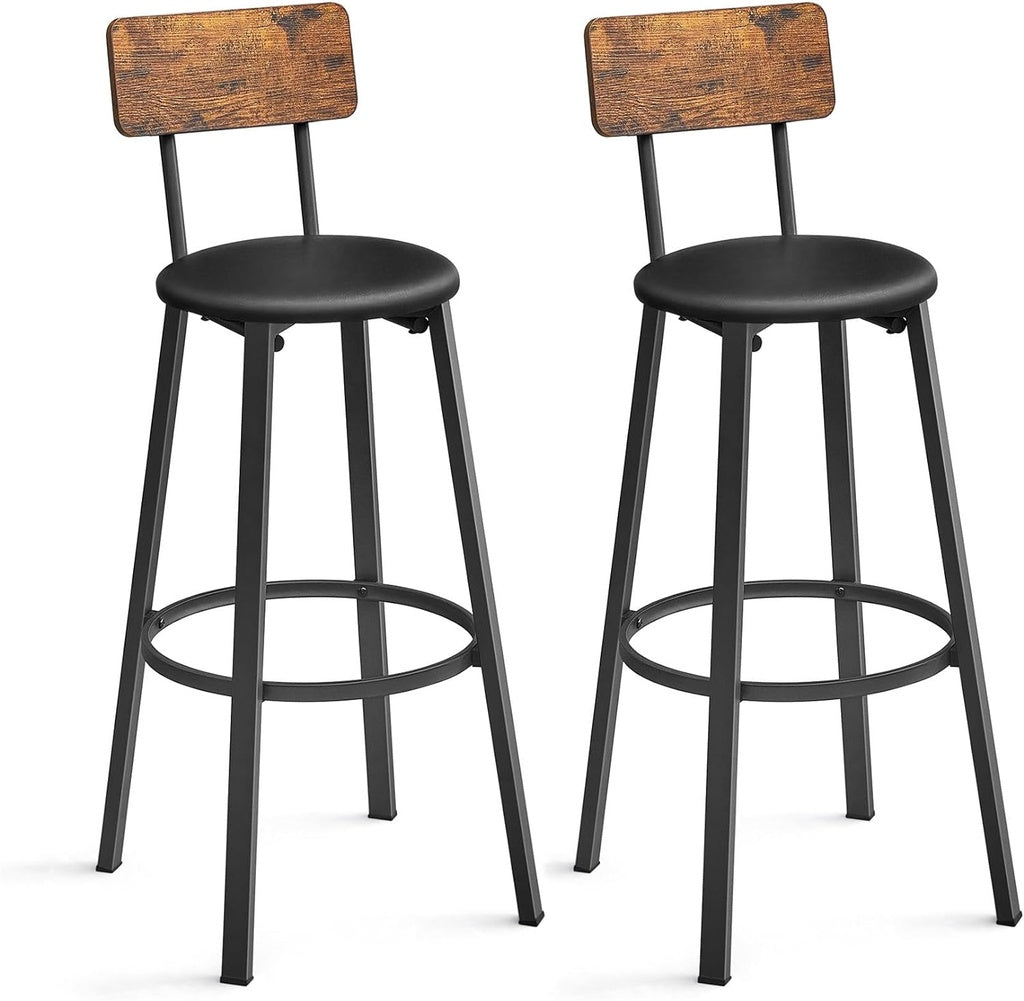 Coastal PU Leather Bar Stool Set of 2 – Brown