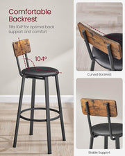 Coastal PU Leather Bar Stool Set of 2 – Brown