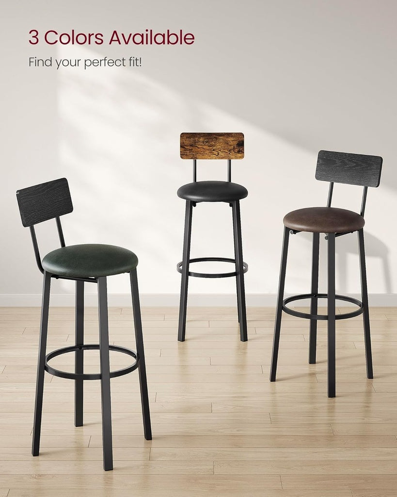Coastal PU Leather Bar Stool Set of 2 – Brown