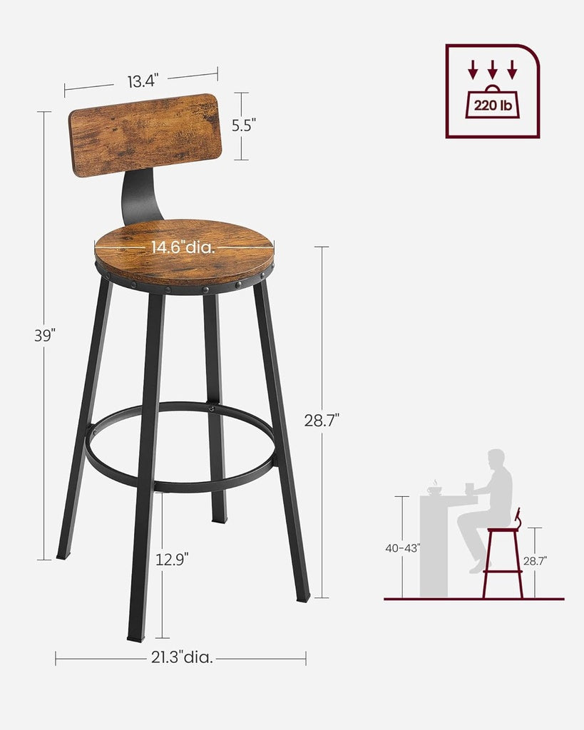 Tall Bar Stool Set of 2 – Brown