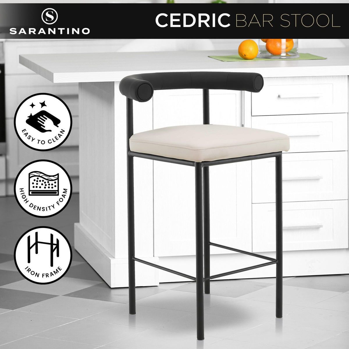 Sarantino PU Leather Bar Stool – Black