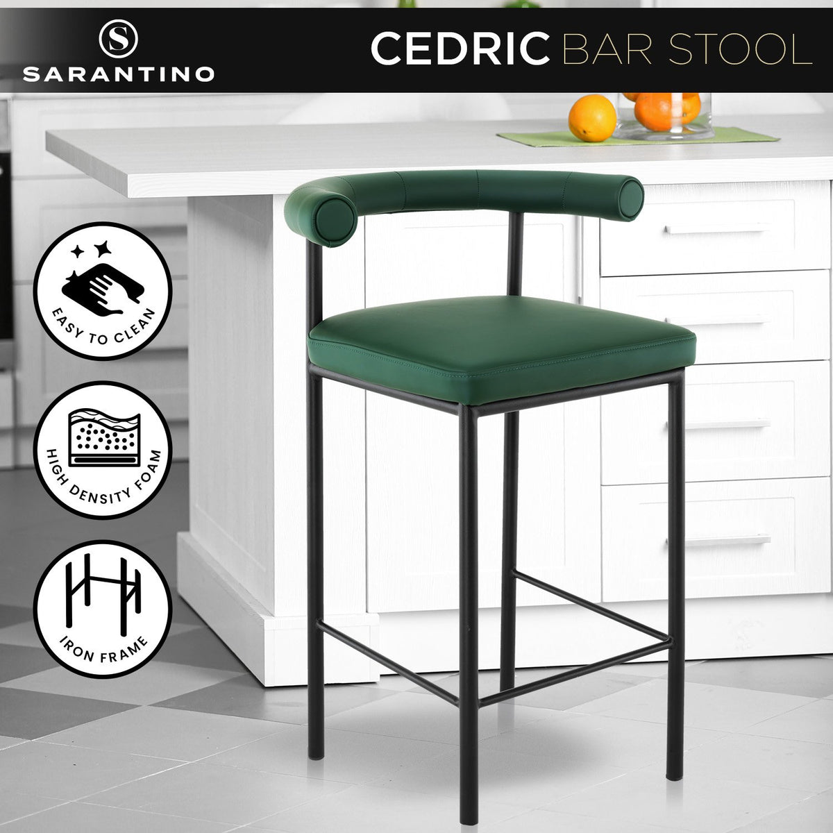 Sarantino PU Leather Bar Stool – Green