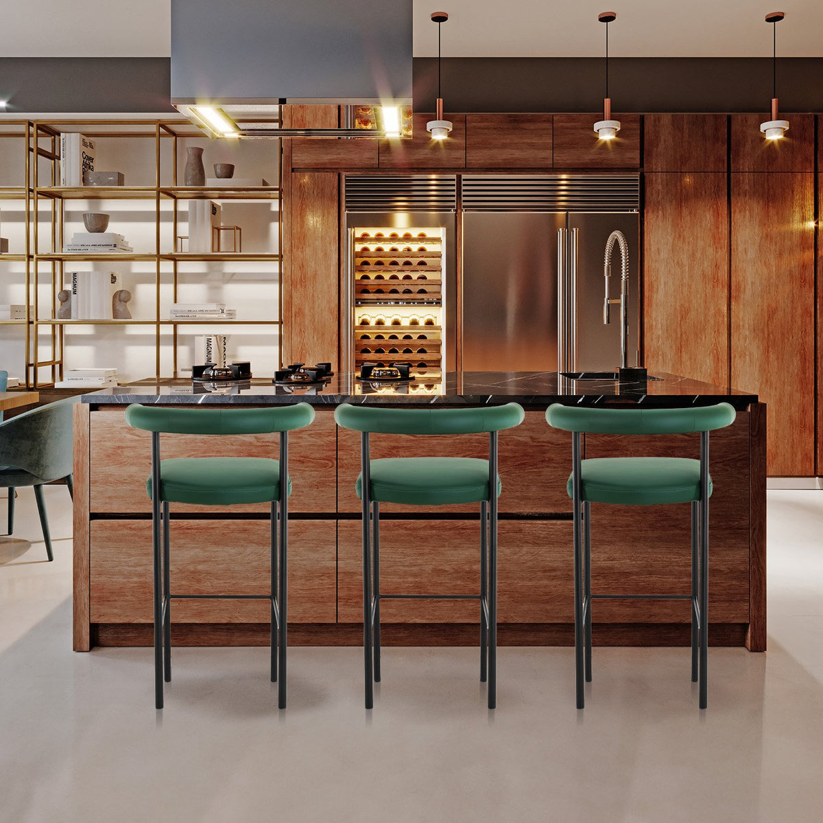 Sarantino PU Leather Bar Stool – Green