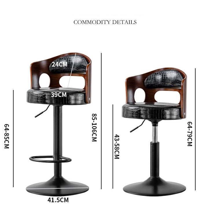 Sophisticated PU Leather Gas-Lift Swivel Bar Stool – Black