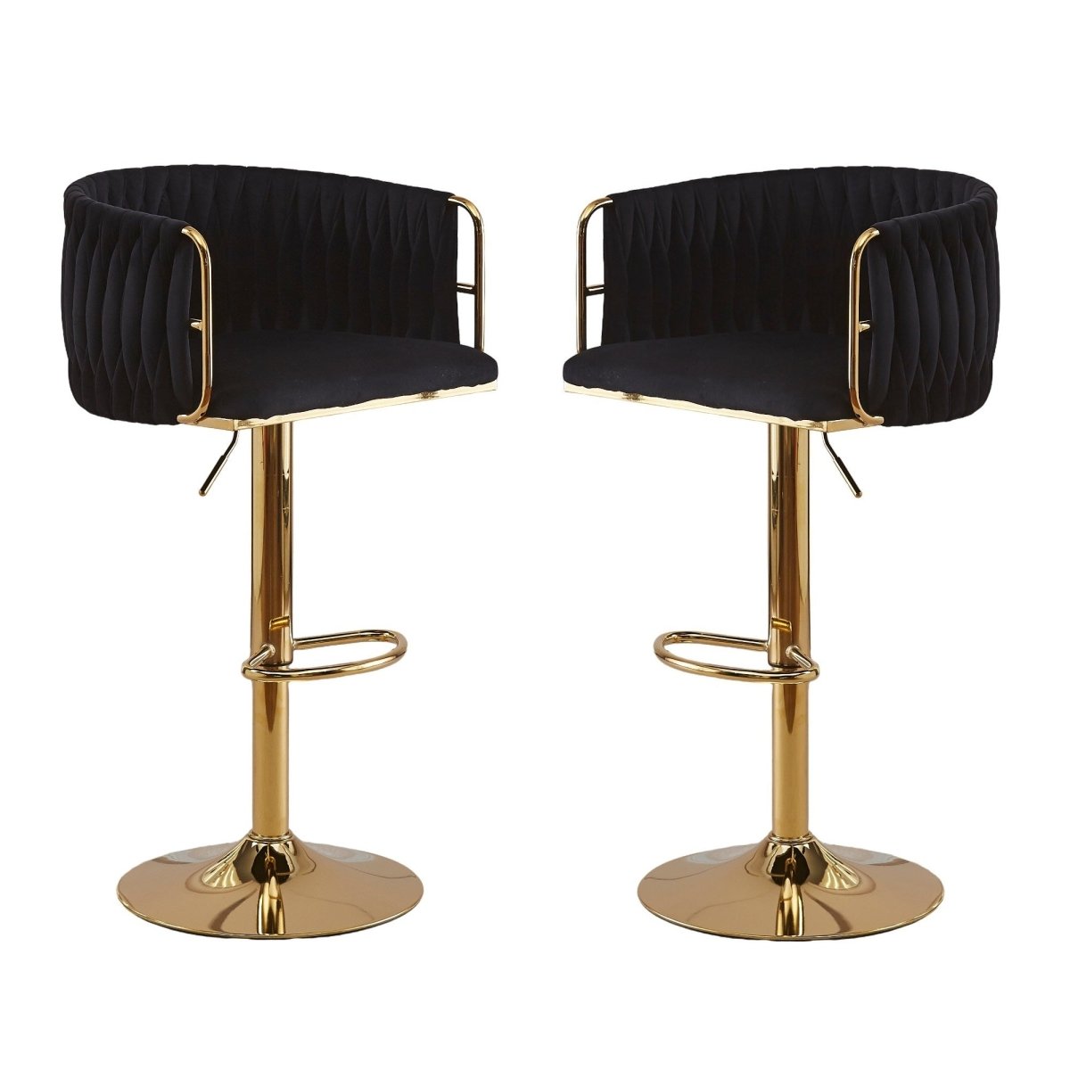 Fairmont Velvet Gas-Lift Swivel Bar Stool Set of 2 – Black