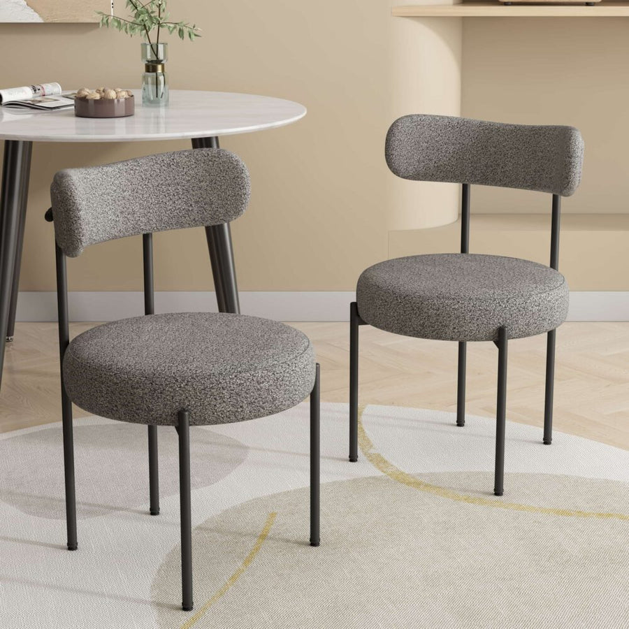 Plush Bouclé Dining Chair – Grey