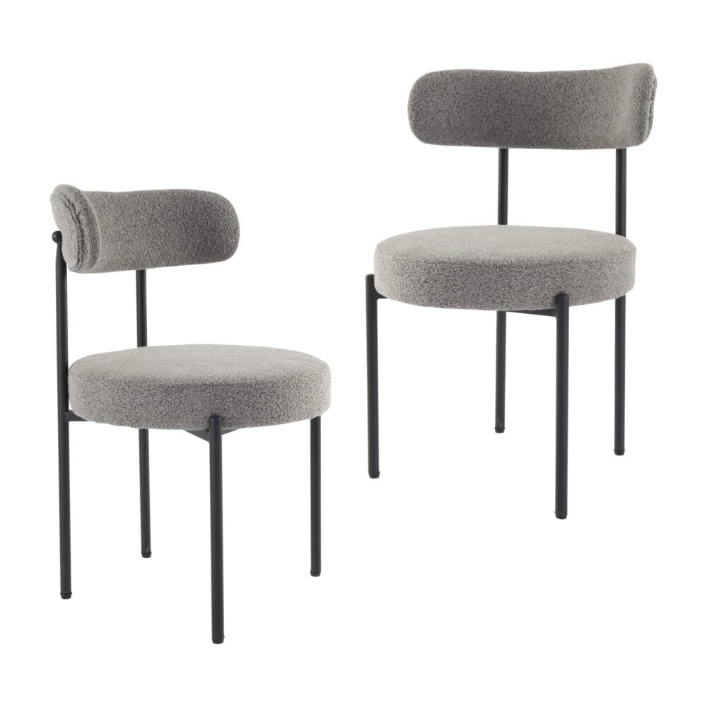 Plush Bouclé Dining Chair – Grey