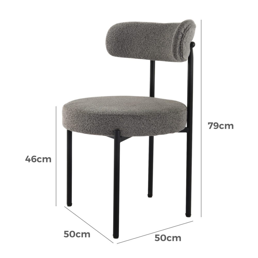 Plush Bouclé Dining Chair – Grey