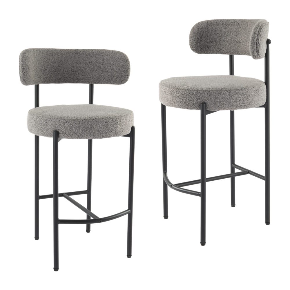 Low Bouclé Bar Stool – Grey