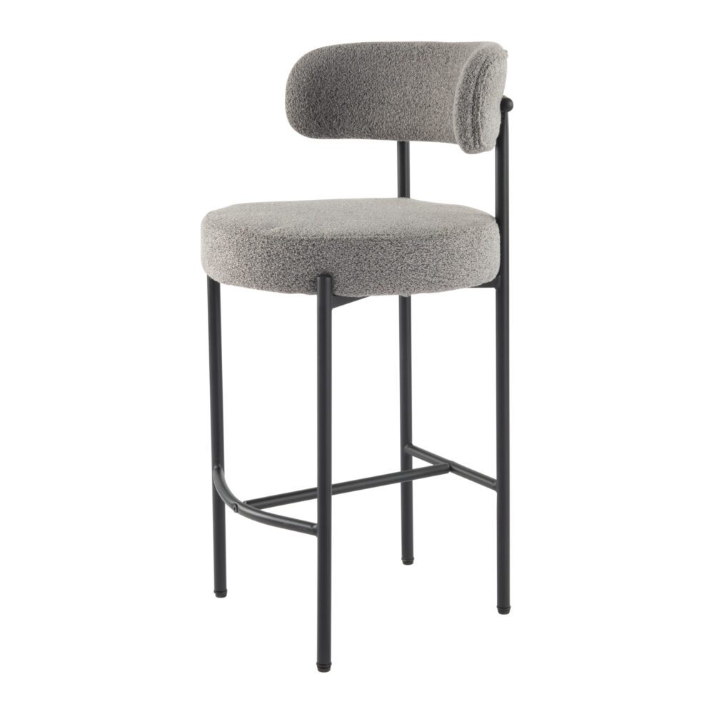 Low Bouclé Bar Stool – Grey