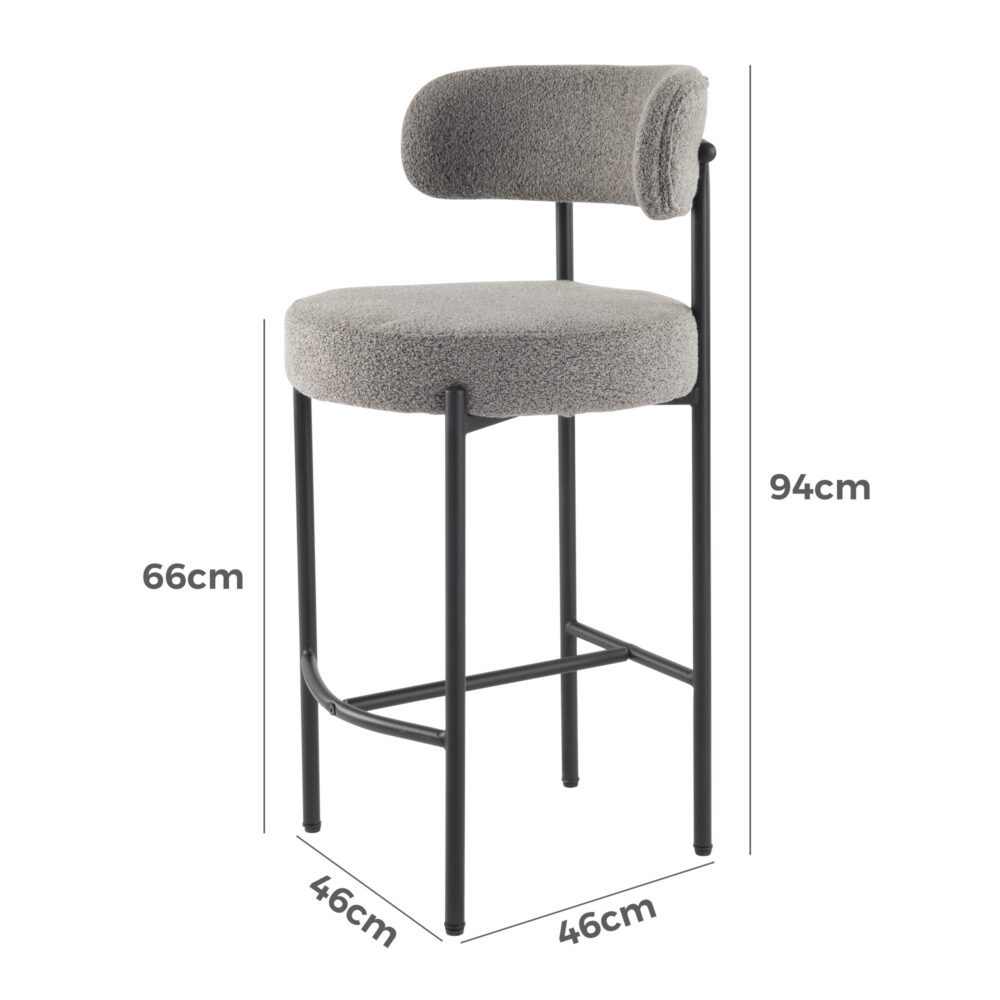Low Bouclé Bar Stool – Grey