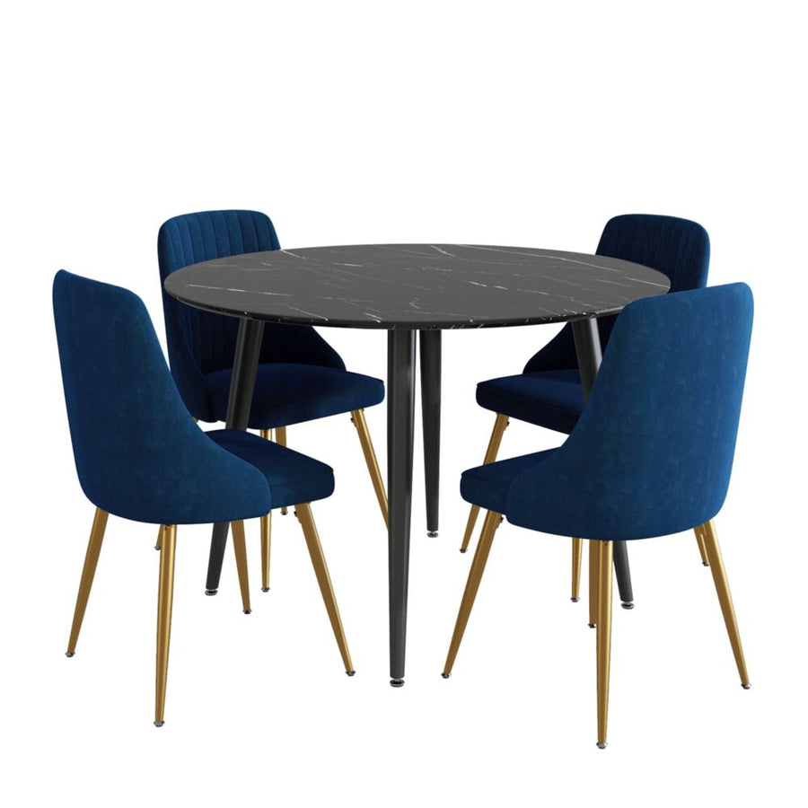 Cruz Velvet Dining Set – Blue