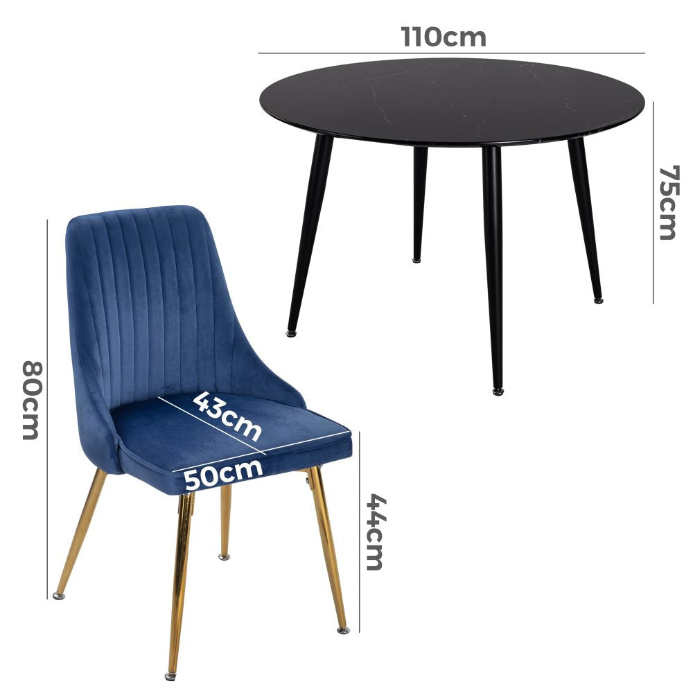 Cruz Velvet Dining Set – Blue