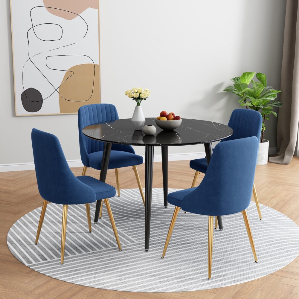 Cruz Velvet Dining Set – Blue