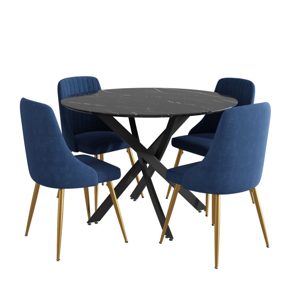Marble Velvet Dining Set