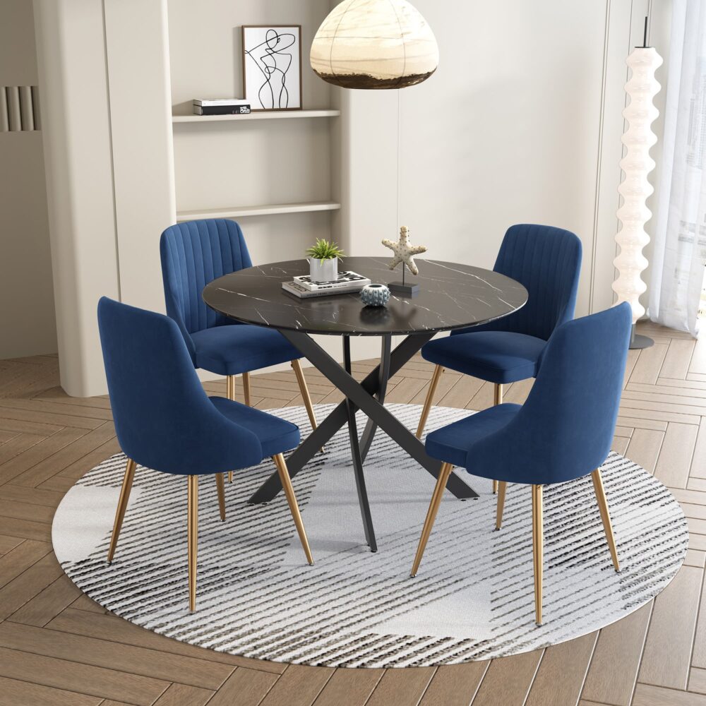 Marble Velvet Dining Set