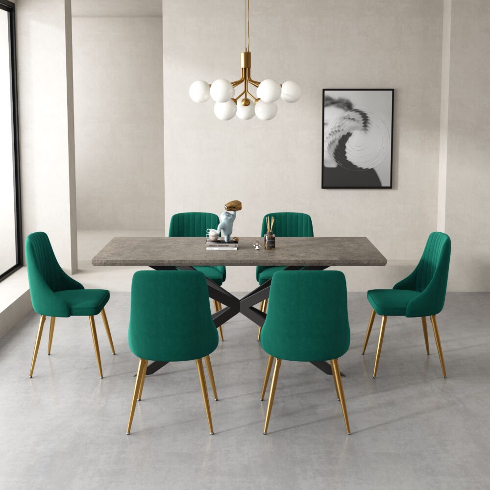 Emery Velvet Dining Set – Green