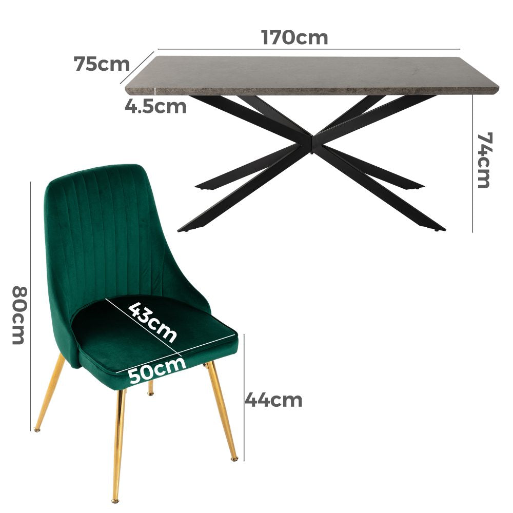Emery Velvet Dining Set – Green